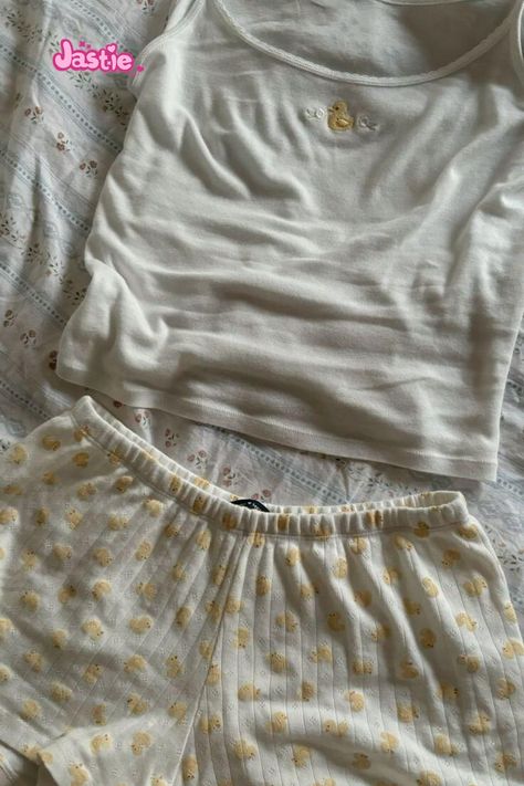 Yellow Duck Embroidery Cute Tees Camis Tank + Cartoon Chic Shorts Two Piece Set For Women Homewear Brandy Melville Duck Pjs, Brandy Melville Pajama Set, Brandy Melville Set, Brandy Pajamas, Brandy Melville Pajamas, Brandy Melville Pj Set, Pajama Set Aesthetic, Brandy Pjs, Girly Pjs