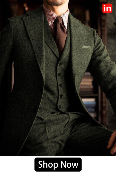 Khaki Green Men's Wedding Tweed Suits Solid Colored 3 Piece Daily Plus Size Single-Breasted Two-buttons 2023 Dark Grey Plaid Suit Men, Vintage Mens Suits Wedding, Gothic Groomsmen Attire, Dark Sage Suit, Army Pink And Greens Uniform Wedding, Green Inspired Wedding, Sage Green Men’s Wedding Attire, Winter Wedding Suits For Men, Forest Wedding Suits Men