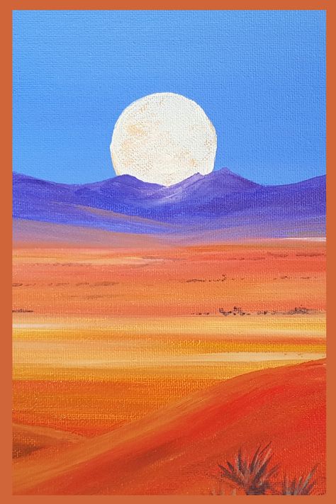 Follow the easy step by step painting video tutorial to create your own unique landscape painting. This video is suitable for beginners and is an easy simple acrylic painting tutorial. #acrylicpainting #painting #canvaspainting how to paint a landscape/desert landscape painting/painting tutorial for beginners/painting lessons/youtube painting/online art tutorials/online art videos/painting videos/relaxing painting videos/satisfying painting videos/learn to paint from home/painting ideas Painting Ideas Easy Simple Landscape, Acrylic Painting Ideas For Beginners Landscapes, Desert Landscape Drawing Simple, Desert Acrylic Painting Ideas, Landscape Simple Painting, Desert Sunset Painting Easy, Desert Drawing Ideas, Simple Acrylic Paintings Landscape Easy, Landscape Ideas Painting Easy