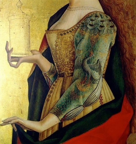 ca 1470 Carlo Crivelli (Italian Renaissance, ca 1435-85) ~ St. Mary Magdalene from the Altar Polyptychon of San Francesco [detail] 15th Century Fashion, Carlo Crivelli, St Mary Magdalene, Mary Magdalene, San Francesco, Medieval Clothing, Medieval Fashion, Medieval Art, Historical Dresses