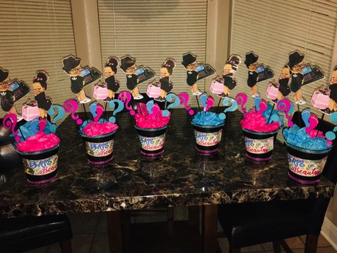 Beats or Beauty Gender Reveal Centerpieces Beauty And Beats Gender Reveal Ideas, Beauty Or Beats Gender Reveal Ideas, Beats Or Beauty Gender Reveal, Beauty Or Beats Gender Reveal, Gender Reveal Centerpieces, Gender Reveal Party Theme, Gender Reveal Ideas, Baby Gender Reveal Party, Baby Gender Reveal