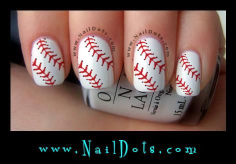 Baseball Laces Nail Decals! Baseball Nails Nail Dots, Volleyball Nails, Hunting Nails, Hockey Nails, Shamrock Nails, Turtle Nails, Baseball Nails, Nail Art Cute, Sports Nails