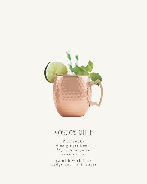 Moscow Mule Illustration, Moscow Mule Drink, Moscow Mule Cocktail, Cocktail Illustration, Posts Ideas, Yummy Alcoholic Drinks, Dorm Art, Fancy Drinks, Pong Table