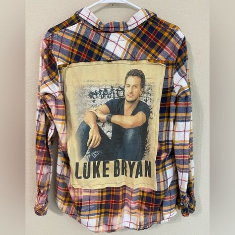 Vintage Avenue Upcycled Bleach Dyed One Of A Kind Long Sleeve Button Down Flannel Shirt With Luke Bryan Graphic On Back. Size Xl. New With Tags. Upcycled Flannel Rare One Of A Kind Country Music Shirt Band T-Shirt Luke Bryan Concert Luke Bryan Fan Luke Bryan Shirts, Flannel Upcycle, Fall Flannel Shirt, Luke Bryan Fan, Luke Bryan Concert, Country Music Shirt, American Eagle Shirt, Country Music Shirts, Eagle Shirts