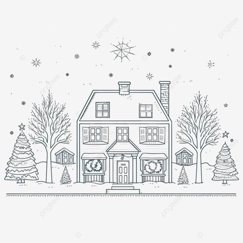 neighborhood line art christmas illustration with house suburb christmas street winter house png Christmas Town Drawing Easy, Winter House Drawing, Christmas Village Drawing, Winter House Illustration, Christmas Scene Drawing, Line Art Christmas, Town Drawing, Village Drawing, House Doodle