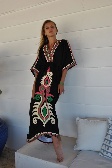 Black Embroidered kaftan dress cotton Kaftan dress Unique | Etsy Brasil Women Kaftan Styles, Unique Kaftan Designs, Modern Kaftan, Kaftan Style Dresses, Cotton Kaftan Dress, Kaftan Women, Kaftan Pattern, Kaftan Styles, Embroidered Kaftan