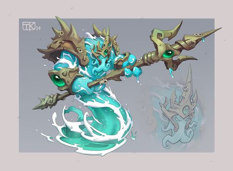 ArtStation - Water Elemental, Thomas Karlsson Water Creature Concept Art, Water Elemental Character Design, Elemental Creature, Water Monster, Water Elemental, Concept Ideas, Water Element, Creature Concept Art, Fantasy Concept Art