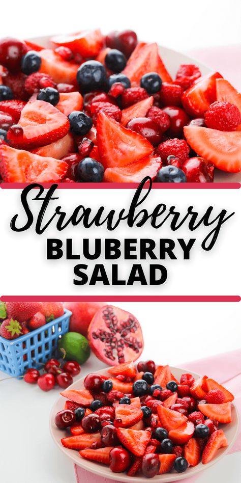 This strawberry blueberry salad is a sweet, refreshing, and healthy dish that is perfect for any occasion. Packed with the freshest and juiciest berries, it's a delicious treat that's bursting with flavor and nutrients. Strawberry And Blueberry Salad Recipes, Fruit Salad With Strawberries, Blueberry Fruit Salad Recipes, Fruit Salad Strawberry, Strawberry Blueberry Dessert Healthy, Fruit Salad With Blueberries, Blueberries And Strawberries Recipes, Blueberry And Strawberry Salad, Fresh Strawberry Salad