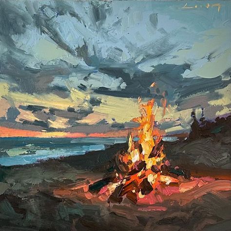 Chris Long, 2023 Beach, Beach Bonfire, Landscape Art Painting, Instagram Beach, My Imagination, Wow Art, Aesthetic Painting, Art Inspiration Painting