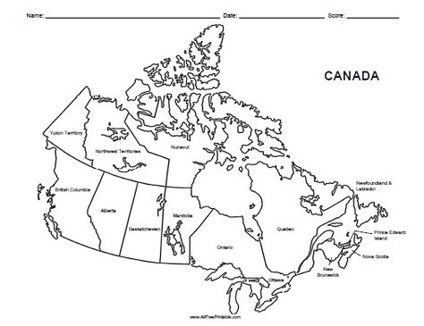 Free Printable Canada Labeled Map. Free Printable Canada Labeled Map, a very useful resource for your classroom teaching activities. Print it free using your inkjet or laser printer. Great free printable to help students learn at geography or history classroom. Use this map for your projects, test, quick review, quiz or homework. Can write the student's name, date and score. Map Of Canada Printable, Homeschool Daily Planner, Canadian Geography, Canada For Kids, Canada Provinces, Free Printable World Map, Geography Test, French Adjectives, Map Of Canada