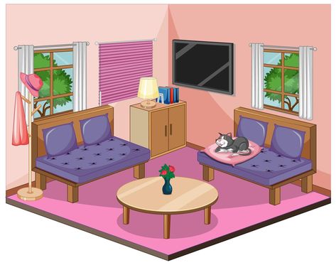 Living room interior with furniture in pink theme Living Room Vector, Living Room Clipart, Living Room Cartoon, Name Activities Preschool, Alphabet Flash Cards Printable, Geometric Photography, Cute Living Room, House Cartoon, Cartoon House