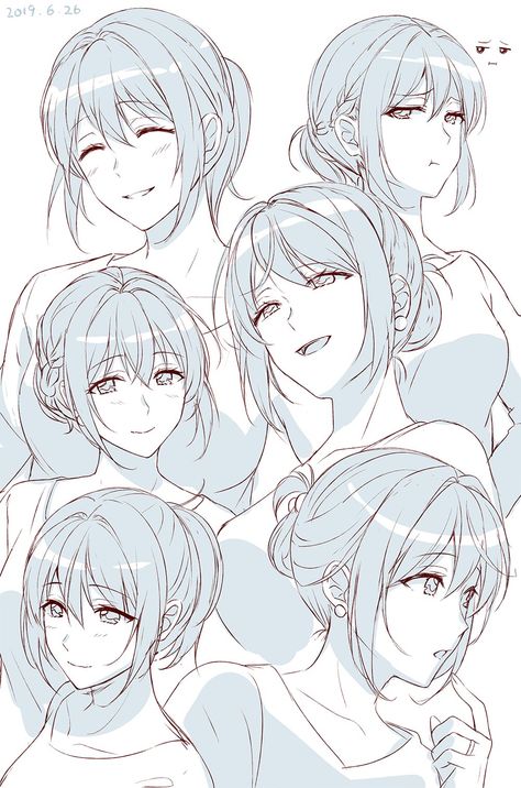 Heads In Different Angles Reference, Head Tilt Reference Drawing, Anime Head Angles, Head Angles Drawing Reference, Anime Head Tutorial, Head Tilted Up Reference, Anime Head Reference, Head Reference Angles, Head Angles Reference