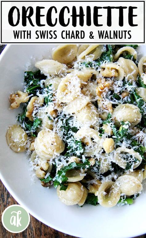 Swiss Chard Recipes, Spring Pasta, Chard Recipes, Orecchiette Pasta, Walnut Recipes, Summer Produce, Spring Dinner, Delicious Pasta, Toasted Walnuts