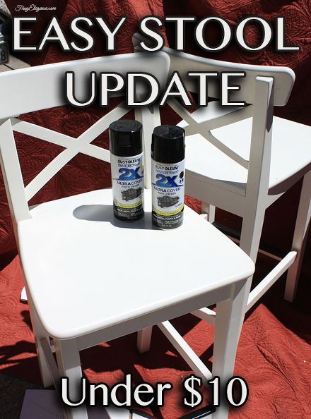 Easy Stool Update for Under $10! Just purchase a few cans of Rust-Oleum Ultra Cover 2X Spray Paint. http://www.rustoleum.com/product-catalog/consumer-brands/painters-touch-ultra-cover-2x/gloss/ Spray Painting Wood Furniture, Bar Stool Makeover, Soapstone Kitchen, Painted Bar Stools, Spray Paint Wood, Best Spray Paint, Ikea Bar, Spray Paint Furniture, Stool Makeover