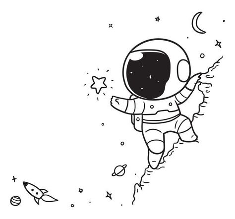 Astronauts Drawing Easy, Simple Astronaut Drawing Easy, Easy Astronaut Drawing, Cute Astronaut Drawing, Astronaut Doodle, Mini Astronaut, Astronaut Drawing, Eating Popcorn, ليلو وستيتش