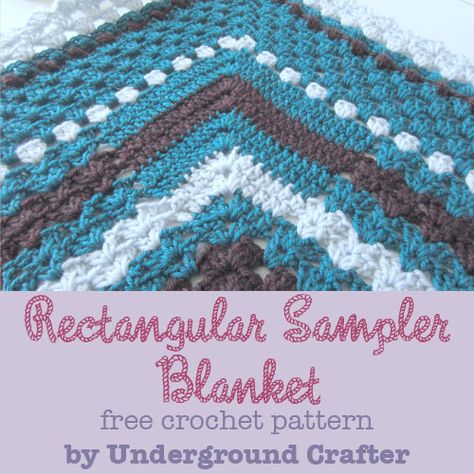 Rectangular Sampler Blanket, free crochet pattern by Underground Crafter Free Crochet Patterns For Afghans Using Variegated Yarn, Scandinavian Crochet, Crochet Sampler Afghan, Motivi Afgani, Granny Style, Crochet Afgans, Crochet Blanket Afghan, Manta Crochet, Afghan Patterns