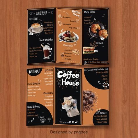 Brochure Coffee Design, Cafe Brochure Design Ideas, Coffee Brochure Design Ideas, Coffee Shop Brochure, Cafe Brochure, Coffee Brochure, Coffee Menu Template, Brown Restaurant, Menu Trifold