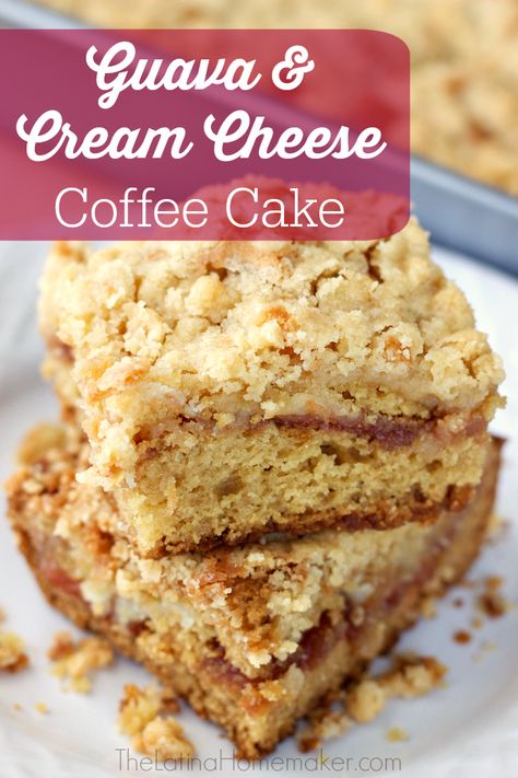 Guava and Cream Cheese Coffee Cake. This coffee cake is perfect for breakfast or dessert. A combination of guava, cream cheese and coffee cake make this recipe a must try! #guava #coffeecake #dessertrecipes Guava Cream Cheese, Wasc Cake Recipe, Guava And Cream Cheese, Guava Cake, Guava Recipes, Cheese Coffee Cake, Cream Cheese Coffee Cake, Guavas, Cream Cheese Muffins