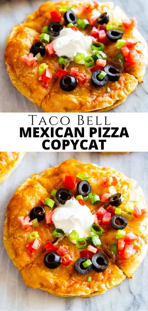 A homemade Mexican Pizza with layers of ground beef, refried beans, melted cheese, and a crispy tortilla, inspired by the Taco Bell classic. Mexican Pizza Recipe Taco Bell, Flatbread Taco Pizza, Taco Bell’s Mexican Pizza, Taco Bell Tostada Recipe, Corn Tortilla Recipes Dinners, Mexican Cornbread With Ground Beef, Mexican Pizza Taco Bell Copycat, Mexican Pizza Taco Bell, Taco Bell Mexican Pizza Recipe