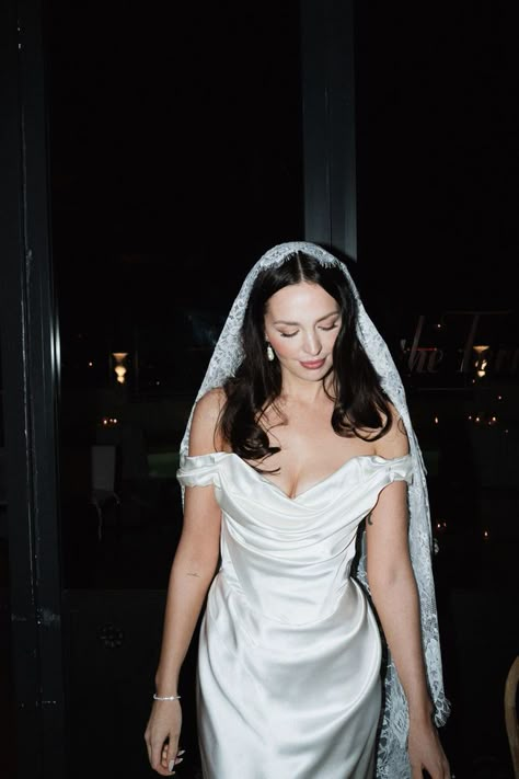 Real Wedding | Madison + Jonathan Satin Wedding Dresses With Sleeves, Satin Wedding Dresses, Oscars After Party, Wedding Dresses With Sleeves, Satin Wedding, After Party, Old Hollywood, Veil, A Wedding