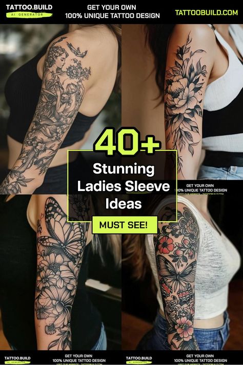 Unique Ladies Sleeve Tattoo Ideas for a Stylish and Stunning Look Woman’s Arm Sleeve Tattoo, Women’s Sleeve, Ladies Sleeve Tattoo, Unique Half Sleeve Tattoos For Women Lower Arm, Ladies Sleeve Tattoo Ideas, Feminine Half Sleeve Tattoo, Womens Sleeve Tattoo Ideas, Half Sleeve Tattoo Upper Arm, Sleeve Tattoo Ideas