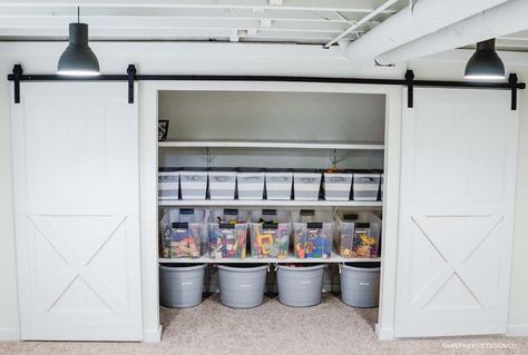 Toy Storage In Basement, Basement Built In Toy Storage, Farmhouse Playroom Storage, Storage For Totes In Basement, Schoolroom Ideas, Toy Closet, Toy Storage Shelves, Playroom Toy Storage Great Little Trading Co., Organization Home