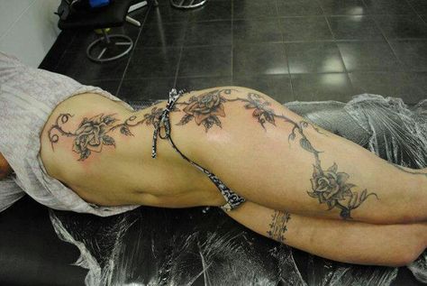 Beautiful... Flower Power Tattoo, Side Body Tattoos, Rose Vine Tattoos, Hip Thigh Tattoos, Power Tattoo, Tattoo Pictures, Hip Tattoos Women, Tattooed Women, Small Pretty Tattoos