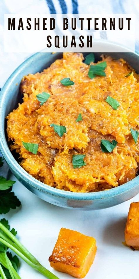 Mashed Butternut Squash has a very natural sweetness which makes it so delicious when paired with butter, garlic and parmesan cheese like in this recipe! Butternut Squash Recipes Easy, Mashed Butternut Squash, Butternut Squash Recipe, Frozen Butternut Squash, Squash Recipe, Butternut Squash Recipes, Side Dish Recipes Easy, Easy Side Dish, Good Ideas