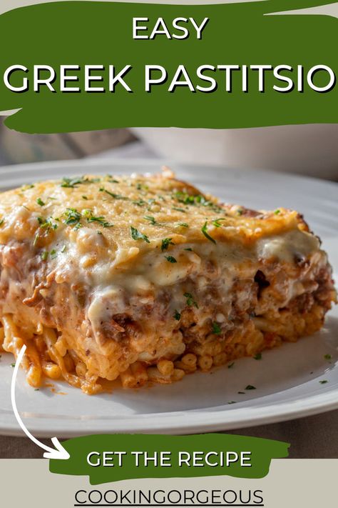 Greek casserole dish made with pasta, meat sauce, and topped with bechamel sauce. Greek Lasagna Recipe, Greek Pastitsio Authentic, Pastitsio Recipe Easy, Easy Greek Recipes Desserts, Greek Casserole Recipes, Greek Food Recipes Authentic, Authentic Greek Dinner Recipes, Greek Casserole, Pastitsio Recipe