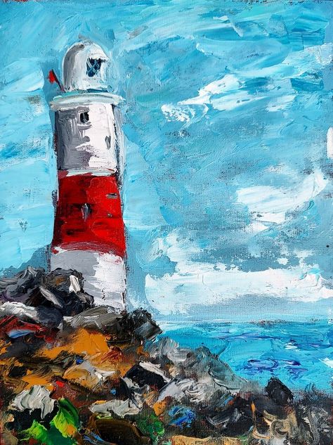 Portland Bill lighthouse painting small painting marine painting marine decor for home Rome Painting, Lilac Painting, Seaside Paintings, Marine Decor, Nautical Painting, Farm Family, Lighthouse Painting, Marine Painting, Lighthouse Art