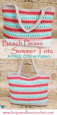 The Beach Please Summer Tote is the perfect bag to carry everything you need for your summer adventures. Check out the free pattern and video tutorial! Tshirt Yarn Purse Free Pattern, Striped Crochet Bag Pattern Free, Crochet Beach Bag Free Pattern Summer, Free Crochet Beach Bag Pattern, Crochet Bag Easy Pattern, Beach Bag Crochet Pattern, Crochet Shopping Bag Free Pattern Easy, Crochet Beach Ideas, Beginner Crochet Bag Pattern Free