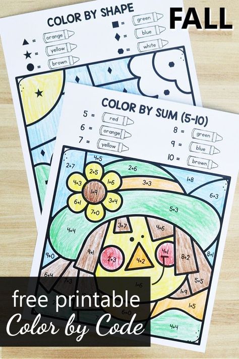 Grade 1 Homeschool Activities, 3 Addends First Grade Free, Addition Coloring Worksheets First Grade, Fall Math 2nd Grade, Fun First Grade Math Activities, Math Coloring Worksheets Kindergarten, First Grade Addition Activities, Fall Activities For First Grade Free, First Day Of Fall Activities First Grade