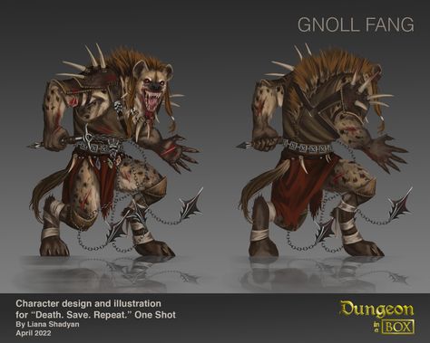 ArtStation - Gnoll Fang Illustration for Dungeon in a Box Gnoll Dnd, Gnoll Ranger, Gnoll Character Art, Gnoll Pathfinder, Gnome Barbarian, Dnd Monsters, Fantasy World, Roleplaying Game, Character Concept