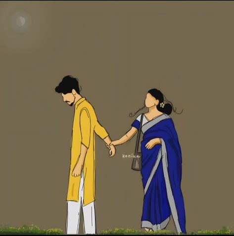 Couple Animation Photo, Bengali Couple Sketch, Bengali Drawing, Haldi Pic, Bengali Illustration, Navy Couple, Bengali Couple, Fb Pic, Indian Flag Images