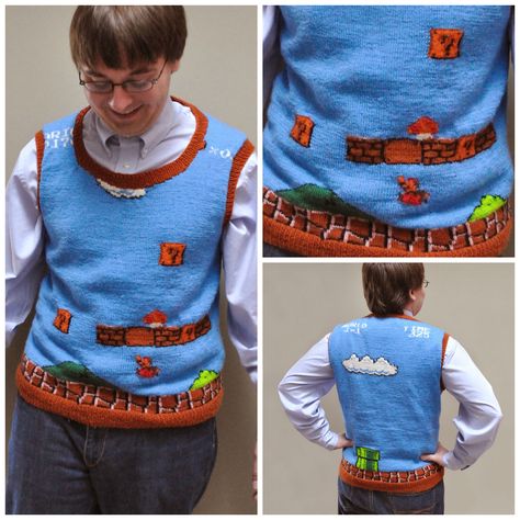 Knit a Super Mario Sweater Vest - Free Pattern Now Available! #knitting #SuperMario Colorwork Chart, Green Yarn, C2c Crochet, Knit Picks, Sweater Knitting Patterns, Herschel Heritage Backpack, Fiber Arts, Sweater Pattern, Double Knitting