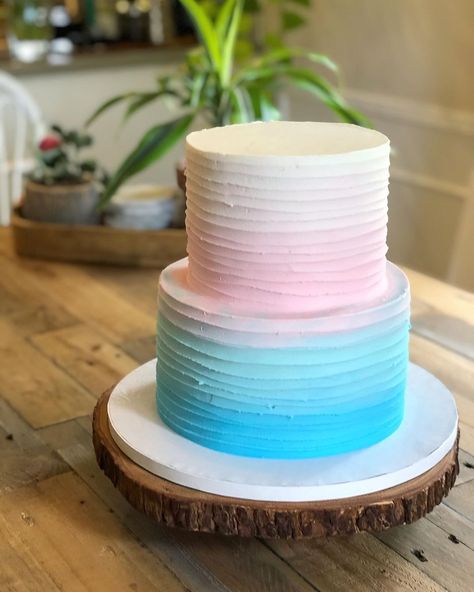 Yvonne’s Vegan Kitchen on Instagram: “Gorgeous pink + blue #RevealCake we made for @daniellamonet before adorning with fresh #organic berries.  #PinkBlueOmbre . Place a custom…” Half Pink Half Blue Cake, Blue And Pink Ombre Cake, Teal Cake, Pink Ombre Cake, Ombre Cake, Blue Cakes, Gender Reveal Cake, Vegan Kitchen, Tropical Party