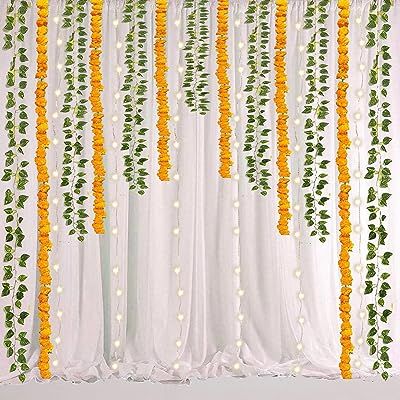 Ganpati Decoration Background, Backdrop For Pooja, White Net Curtains, Marigold Garland, Festive Backdrop, Haldi Ceremony Decorations, Haldi Decoration, Mandir Decoration, Ganesh Chaturthi Decoration