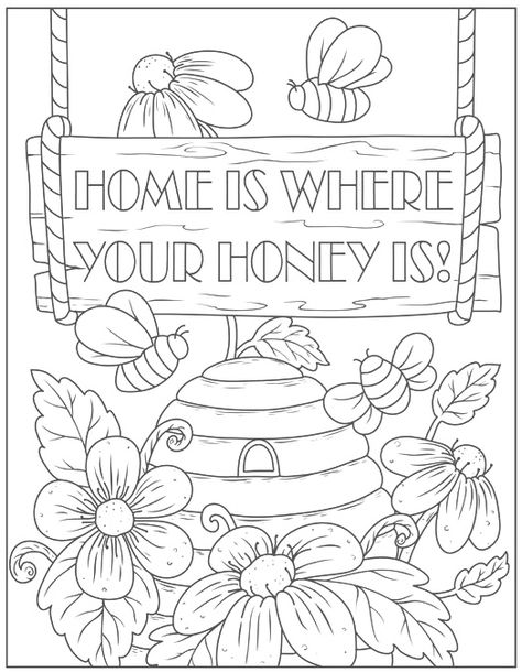 Bee Coloring Pages Free Printable, Bee Coloring Page, Colouring Pictures, Coloring Pages For Grown Ups, Bee Coloring Pages, Coloring Pages Inspirational, Bible Verse Coloring, Quote Coloring Pages, Adult Coloring Designs