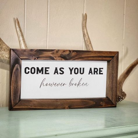 Embrace the beauty of imperfection with this rustic wood sign inspired by Zach Bryan's heartfelt lyrics. 🌿💔 #ComeAsYouAre #ZachBryanLyrics #EmbraceImperfection Embrace Imperfections, 2024 Ideas, Brad Nails, Open Arms, Rustic Wood Signs, Diy Pallet Furniture, Handcrafted Wood, Pallet Diy, Grafik Design