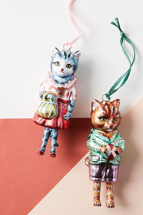 Christmas Cat Decorations, Anthro Christmas, Glass Cat, Cat Ornament, Unique Ornament, Cat Christmas, Christmas Makes, Noel Christmas, Bright Designs