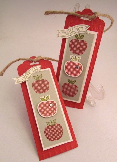 Teacher Scrapbook, Bookmark For Teacher, Apple Cards, Apple Tag, Apple School, Happy Birthday Floral, Teacher Craft, Apple Theme, Hand Made Greeting Cards