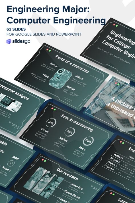 Computer Powerpoint Template, Work Experience Resume, Presentations Templates, University Presentation, Engineering Major, College Computer, Technology Illustration, Engineering Resume, Technology Theme