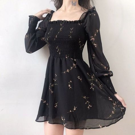 Black Dress Vintage, Adrette Outfits, Chiffon Summer Dress, Pakaian Feminin, Vintage Black Dress, Chiffon Mini Dress, Mode Kpop, Ulzzang Fashion, Puffed Sleeves Dress