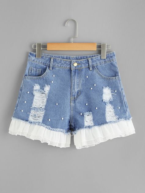 Outfit With Pearls, Customised Clothes, Women Denim Shorts, Pearl Beading, Kids Dress Wear, Ripped Denim Shorts, Love Jeans, Denim Short, Denim Shorts Women