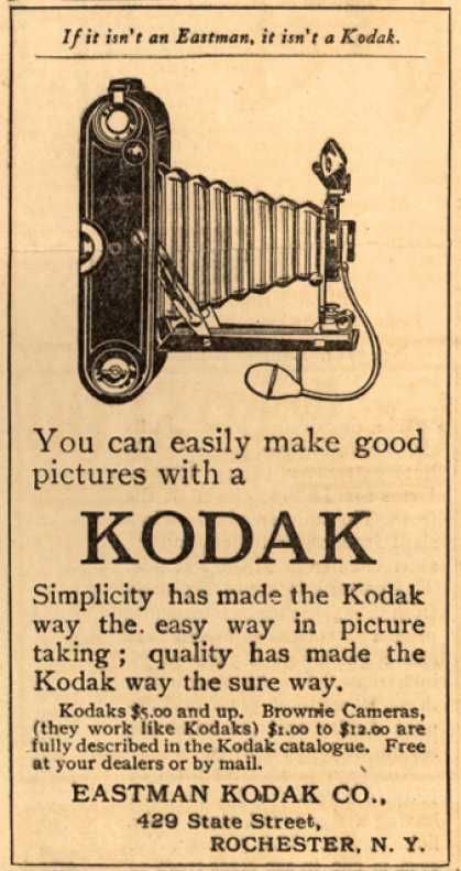 Kodak  You can easily make good pictures with a Kodak (1912)  Kodak  You can easily make good pictures with a Kodak (1912) | photography | camera collection | good cameras | cameras | camera accessories | #dslr #photography #cameragear Camera Ads, Fotocamere Vintage, Brownie Camera, Kodak Camera, Good Pictures, Old Cameras, Vintage Newspaper, Old Advertisements, Foto Tips