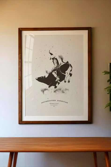 This contemporary bucking bull print is an ideal fit for a Western, Southwestern, or boho-style room. 🤠It's a wonderful gift choice for both cowboy and western enthusiasts, or you can hang it in your eclectic home for an artistic flair. Drawing inspiration from journeys through West Texas, this Graphic Poster is sure to infuse a striking element onto your wall. Western Room Decor, Cowboy Poster, Southwestern Wall Decor, Modern Farmhouse Wall Art, Boho Style Room, Western Room, Rodeo Poster, Cowboy Posters, Bucking Bulls