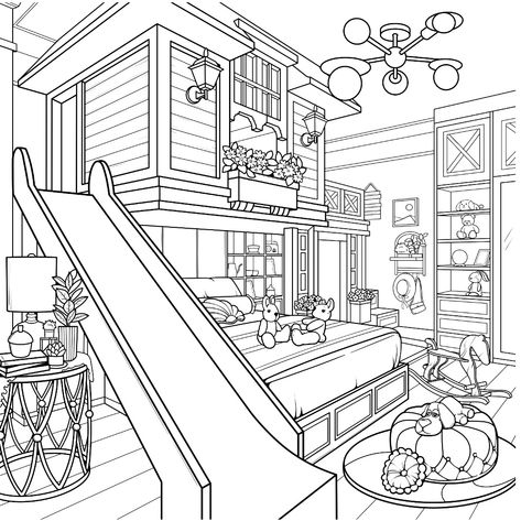 Coloring Pages Room, Bedroom Colouring Pages, Coloring Pages Interior Design, House Colouring Pages Living Rooms, Cozy Interior Coloring Pages, Airplane Coloring Pages, Markers Drawing Ideas, House Colouring Pages, Adult Coloring Books Printables