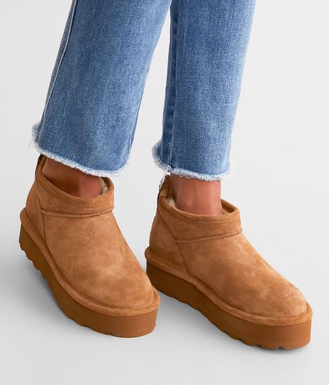 Bearpaw Retro Super Shorty Platform Leather Ankle Boot - Women's Shoes in Hickory | Buckle Boot For Women, Shoe Inspiration, Shoe Size Conversion, Womens Boots Ankle, Platform Boots, Shoes Shoes, Leather Booties, Leather Ankle Boots, Platform Heels