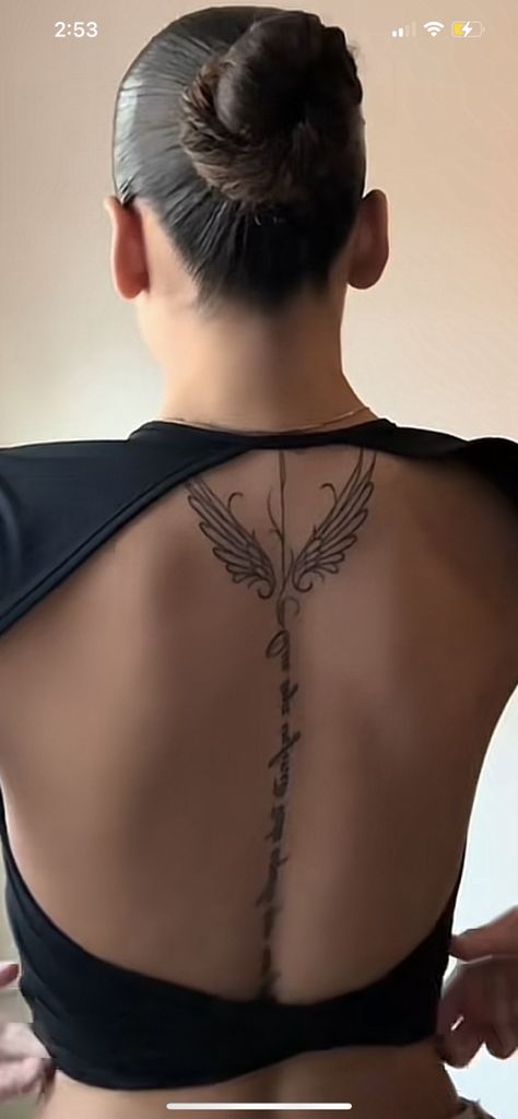 Small Wings Tattoo Back, Spine Tattoo With Wings, Angel Wings Back Tattoo, Small Wings Tattoo, Tat Rings, Wing Tattoos On Back, Spinal Tattoo, Small Wing, Spine Tattoos For Women