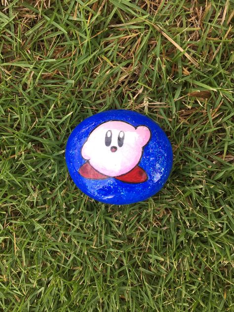 Kirby Rock Painting, Kirby Painting, Kirby Cake, River Rock Crafts, Brighton Rock, Halloween Rocks, Painted Rocks Kids, Rock Ideas, Cork Crafts